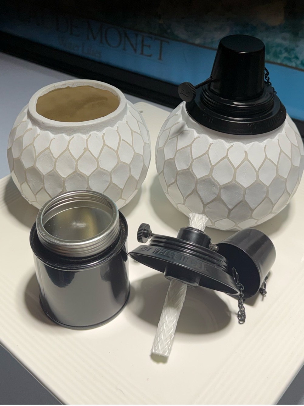 TIKI Brand Farmhouse White Table Torches Oil Lamps Set of 2 NWT - Picture 3 of 3